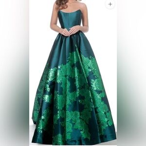 Elegant Green Jovani Floral Gown - Built Up